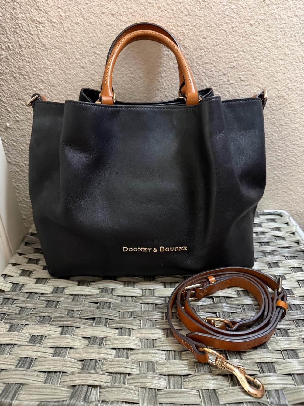 Dooney & Bourke Barlow Black Leather Tote with Brown Trim - Picture 7 of 15